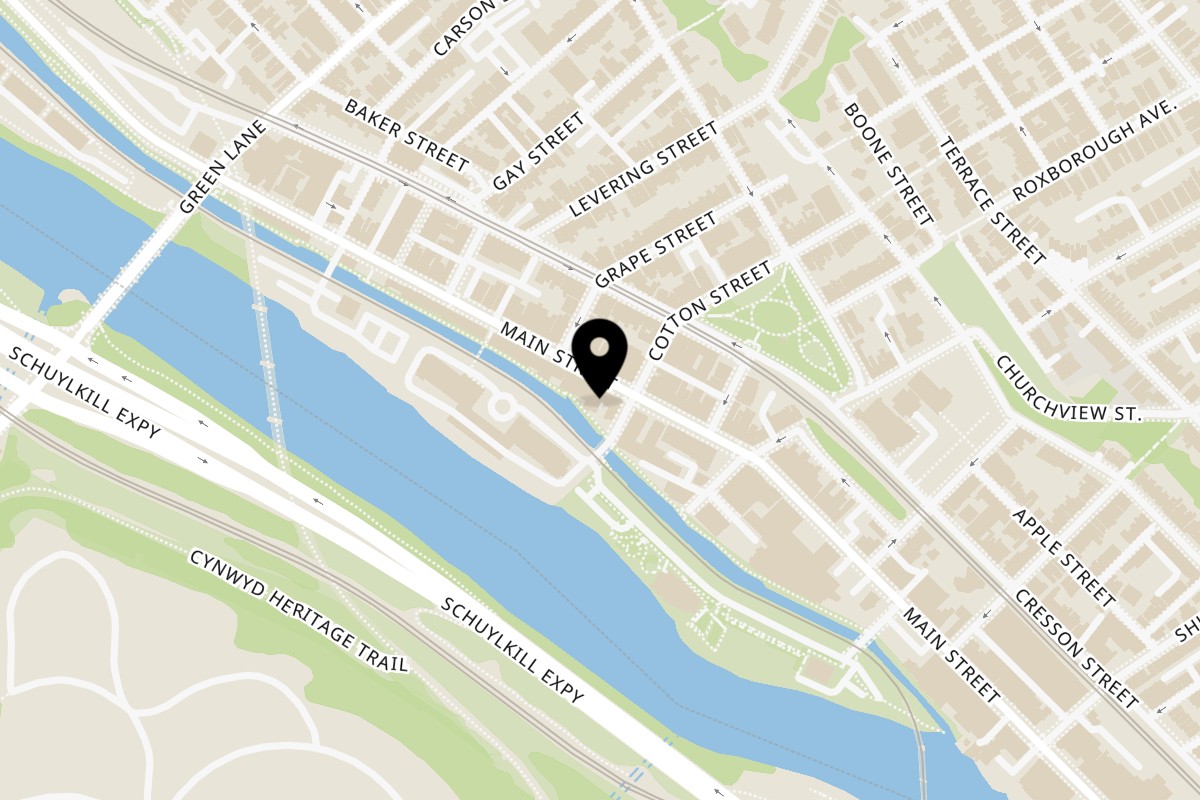 Map showing the location of Pitchers Pub on 4326 Main St in Philadelphia